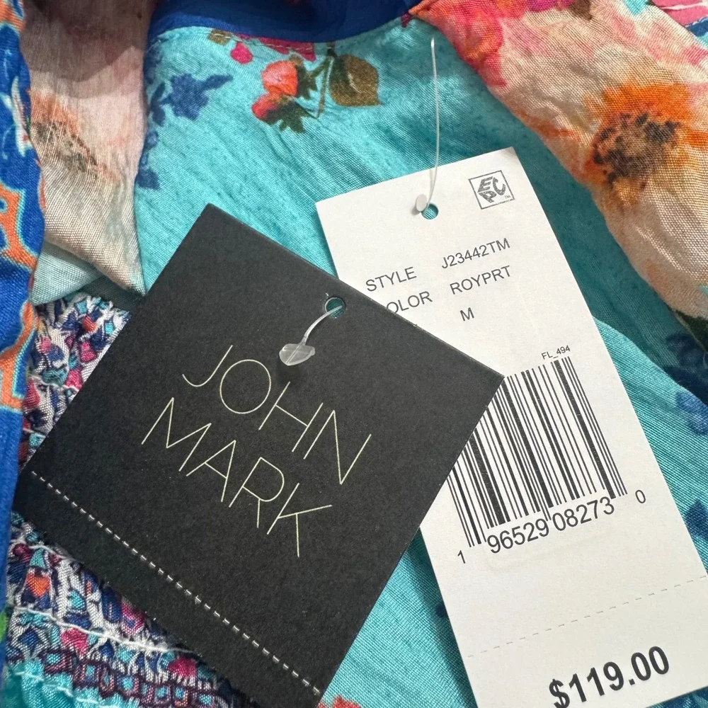 John Mark Boho Riviera On/Off Shoulder Blouse Womens M Blue Floral NEW J23442TM - Picture 7 of 9